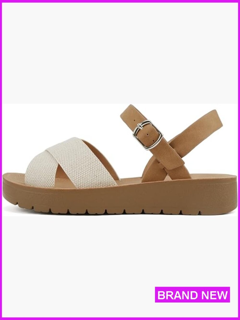Women's Flat Sandals Flatform Ankle Buckle Criss Cross Straps Shoes Comfort